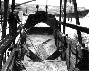 Men Removing Wood Chips from a Wagon