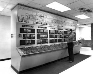 Mr. Roger Blanchette at the Control Panel of the Bleachery at the Fraser Mill in Edmundston