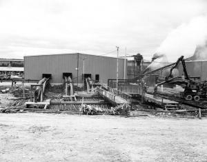 Bassin d'eau chaude  l'extrieur de l'usine de sciage Fraser de Kedgwick
