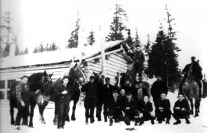Travailleurs forestiers et chevaux au camp 24