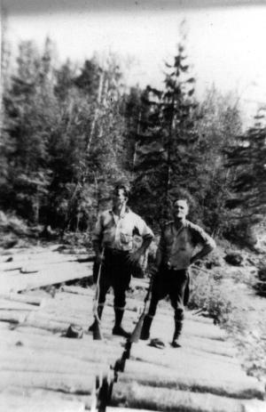 Two Loggers on Cords of Wood