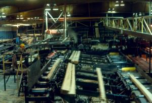 Two Workers inside the Fraser Sawmill  in Plaster Rock