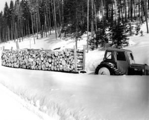 A Tracked (Caterpillar)Tractor Hauling Wood