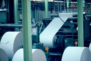 Roll Cutter in the Paperboard Department of the Edmundston Fraser Mill