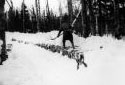 Un bûcheron enlève la neige sur une corde de bois