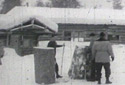 Big Logs in Front of a Lumber Camp